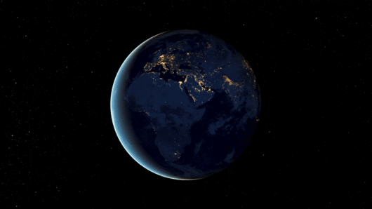 Dünya'nın dönüşünü gösteren gif animasyonu, sağ üst köşede "uzay gizemleri" yazan küçük bir grafik var Eğer Dünya aniden dönmeyi bırakırsa bu bir felaket olurdu.